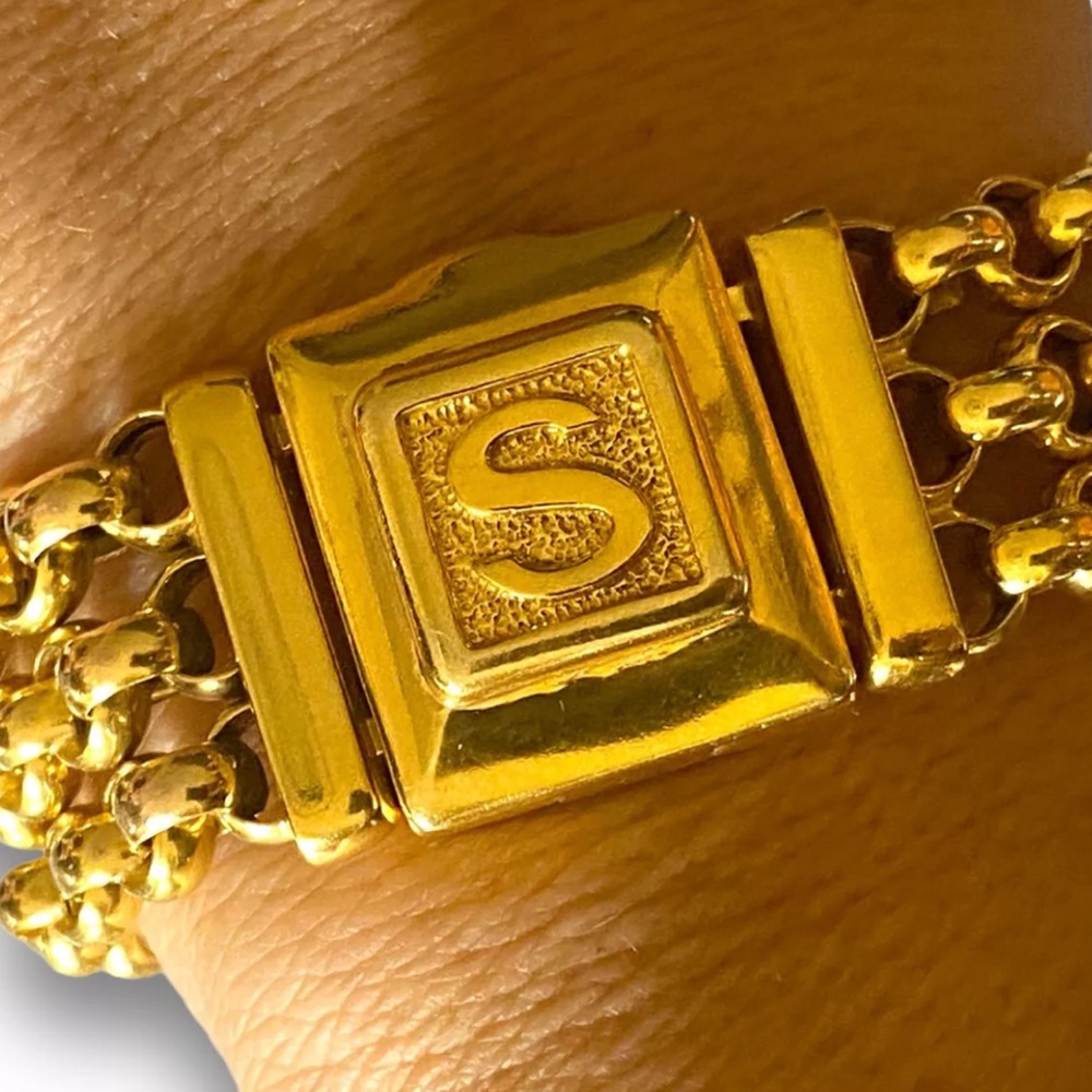 Spectacular CUSTOM Vintage 14K SOLID Gold LOCKET Initial S Triple Rolo Bracelet - Picture 2 of 16